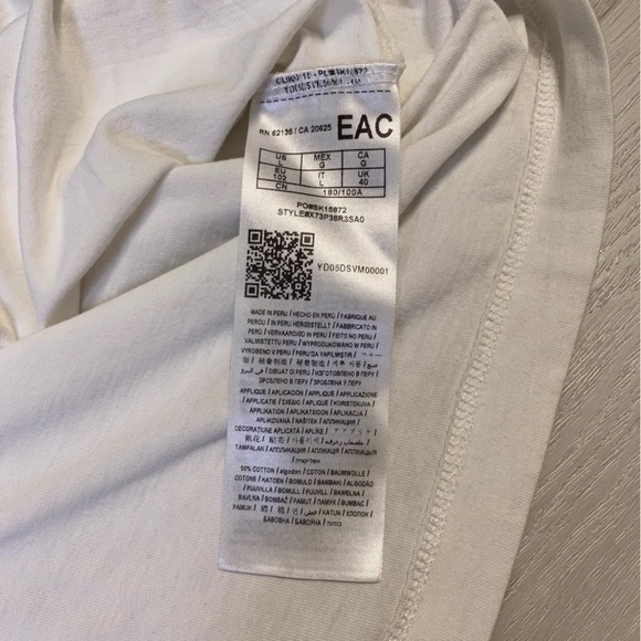 Guess White/Navy Ringer Retro Embroidered Logo T-Shirt, size L - Picture 6 of 10